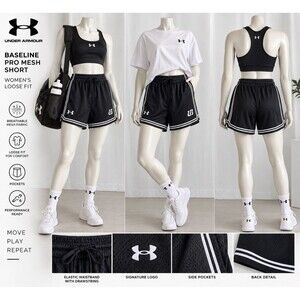 NWT Under Armour Women's Baseline Pro Mesh Short Women XL Black Loose Basketball